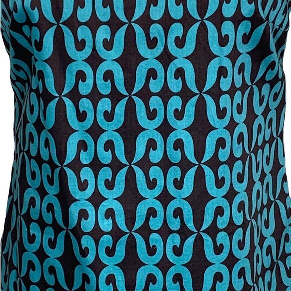 Milly Of New York Blue and Brown Mock Neck Sleeveless Mini Dress | Size 4 - Picture 5 of 9